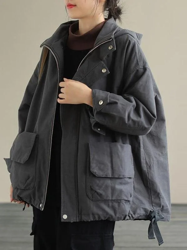 

Ladies Thiened Autumn Winter Coat with Hood Vintage Faionable Workwear Cotton Jaet Regular Fit Long Sve Zipper Closure