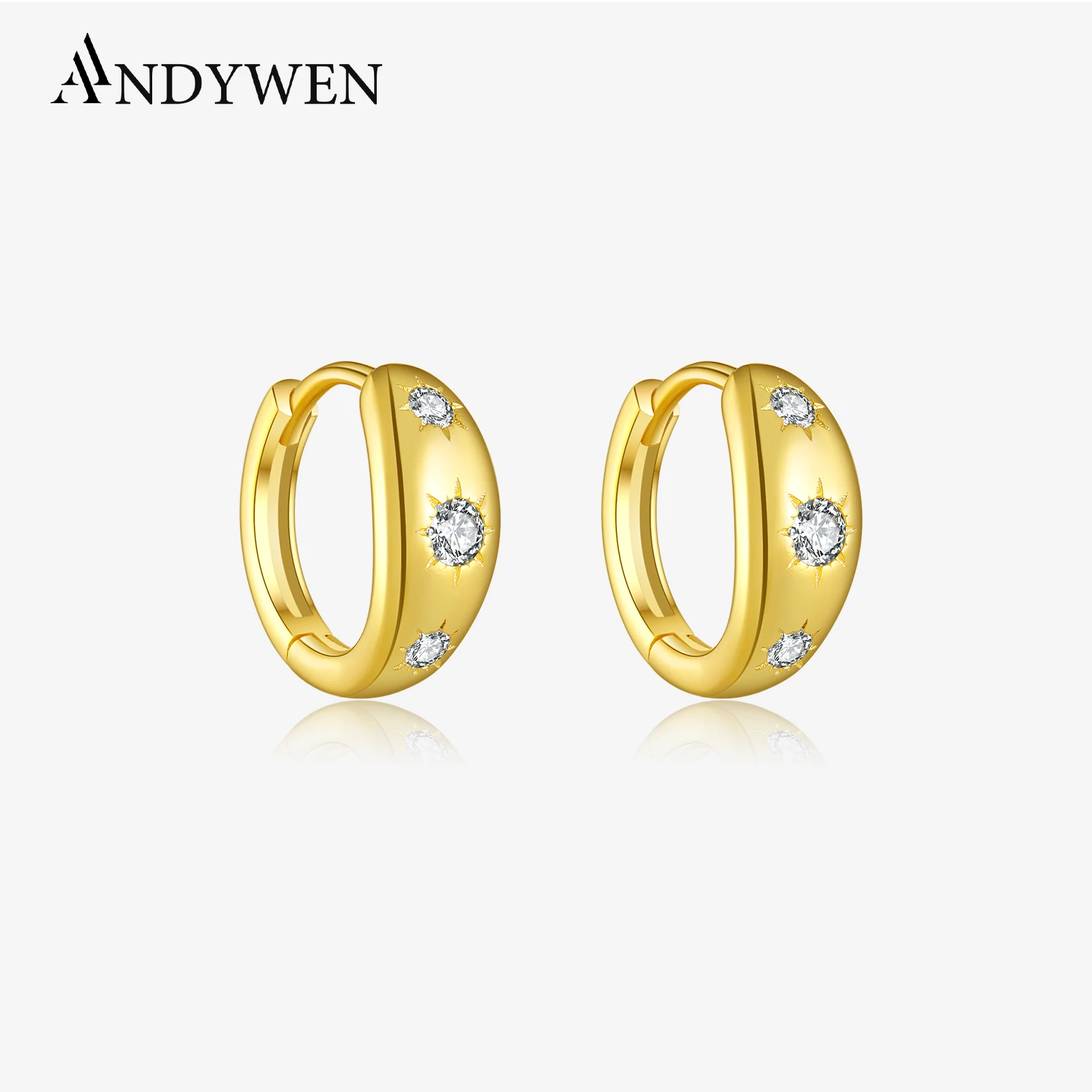 

ANDYWEN Новинка 925 Стерлинговое Серебро Круглый Циркон инкрустация Huggie толстые Искусственные женские роскошные ювелирные изделия для свадьбы дня рождения
