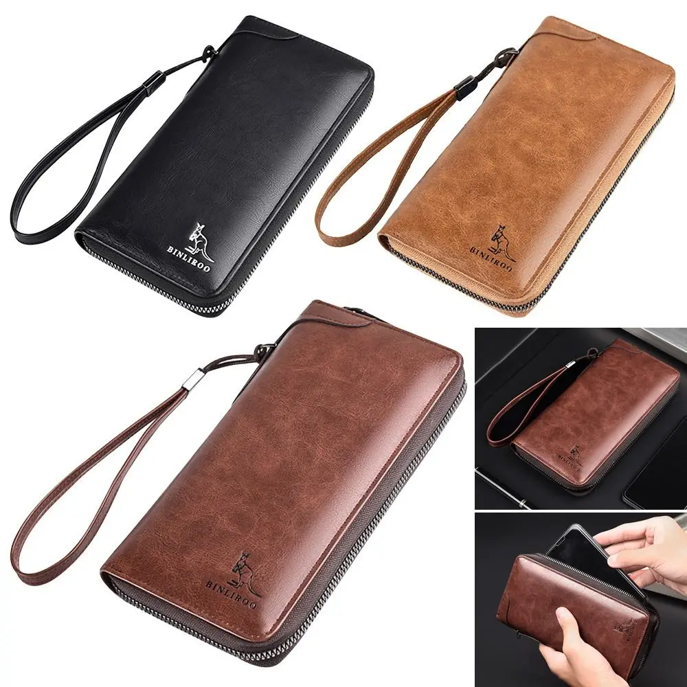 

Portable Large Capacity Clutch Bag Leather Bag RFID Blocking Men's Long Zipper Wallet Credit Card Holder Purse