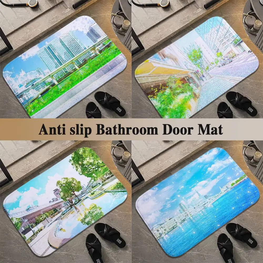 

Street View Of Anime Girls Floor Mat Printed Large Carpets Living Room And Bedroom Carpets Bathroom Anti Slip Door MATS Small
