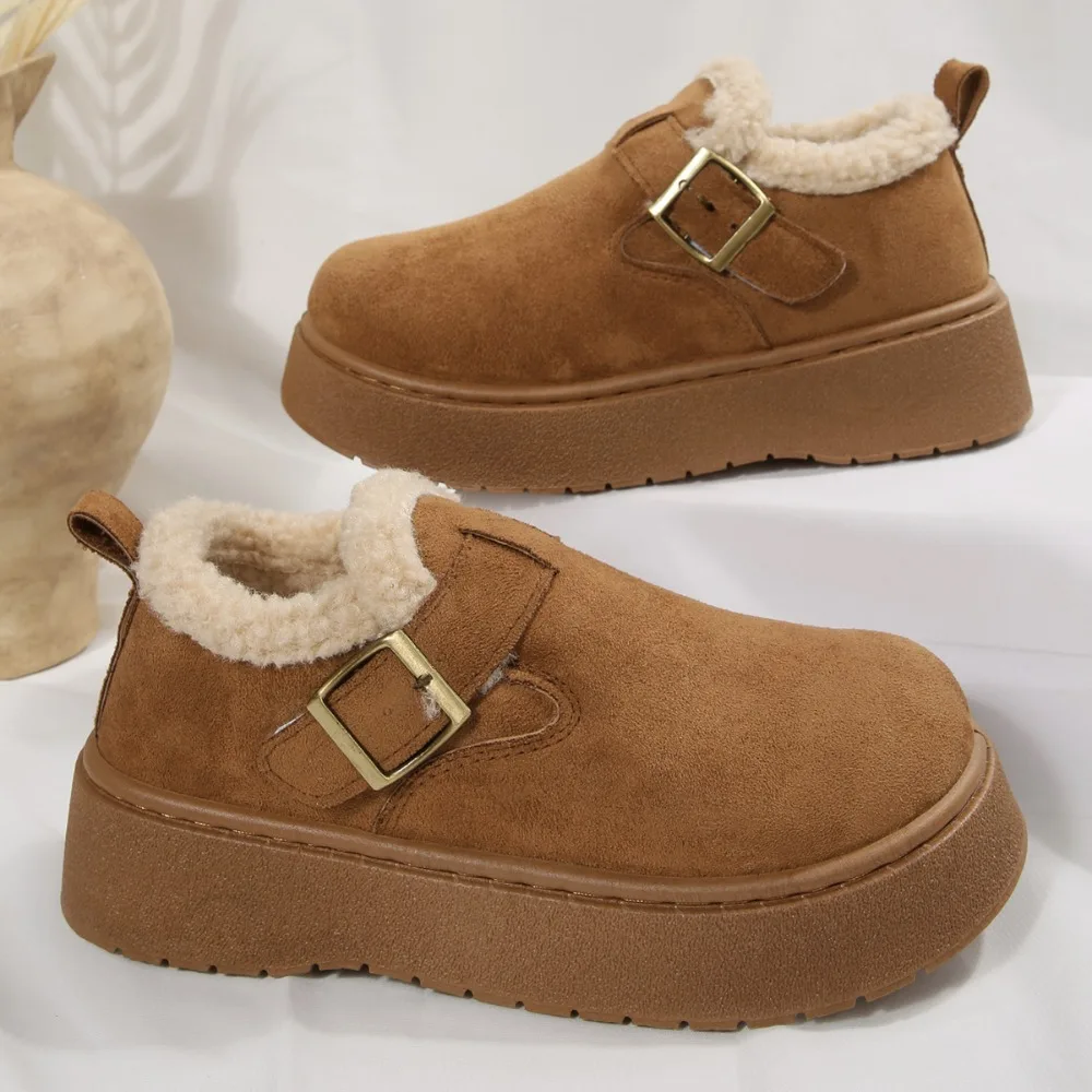 

Autumn Winter Thick Sole Plush Snow Boots Women Comfy Warm Fleece Lining Ankle Boots Woman Anti Slip Platform Cotton Shoes Mujer