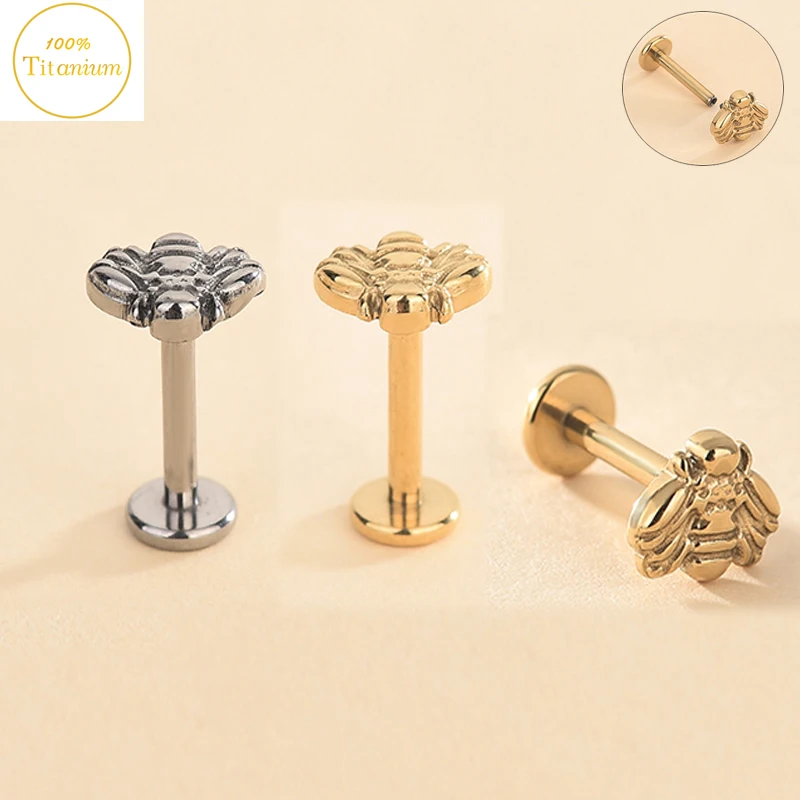 

1PC G23 Titanium Stud Earrings 8mm Internally Threaded Labret Little Bee Lip Rings Tragus Cartilage Helix Piercing Jewelry 16G