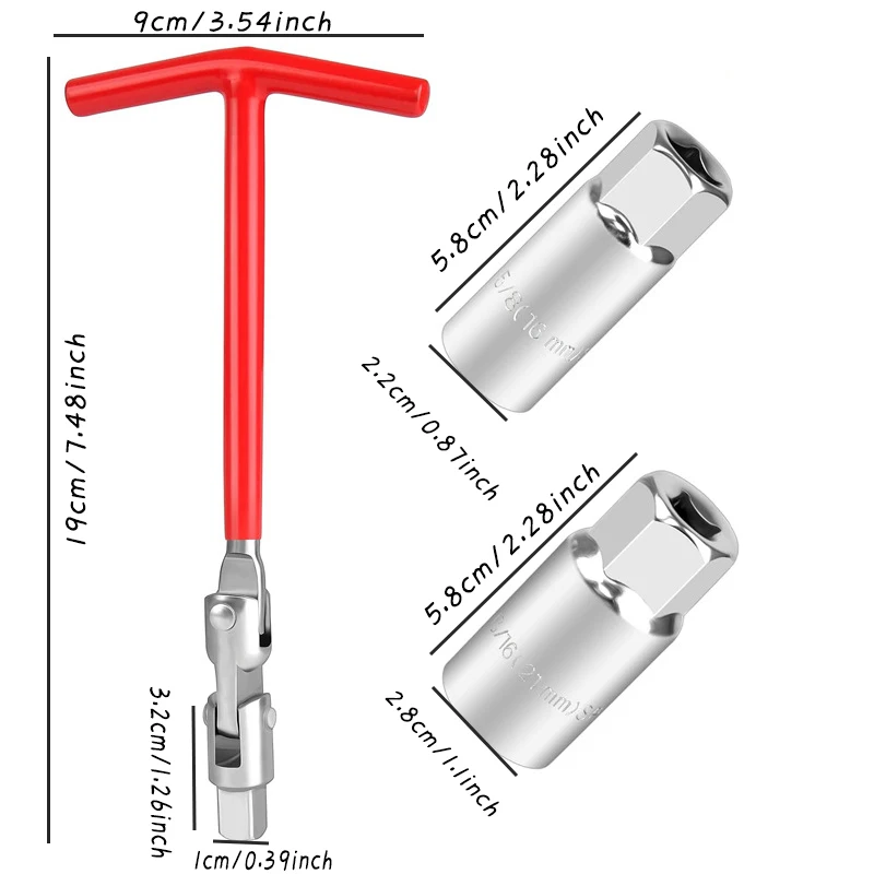 3Pcs T-Handle Wrench Universal Spark Plug Socket Wrench 16/21mm Flexible Removal Installer Tool Set for Motorcycles Car