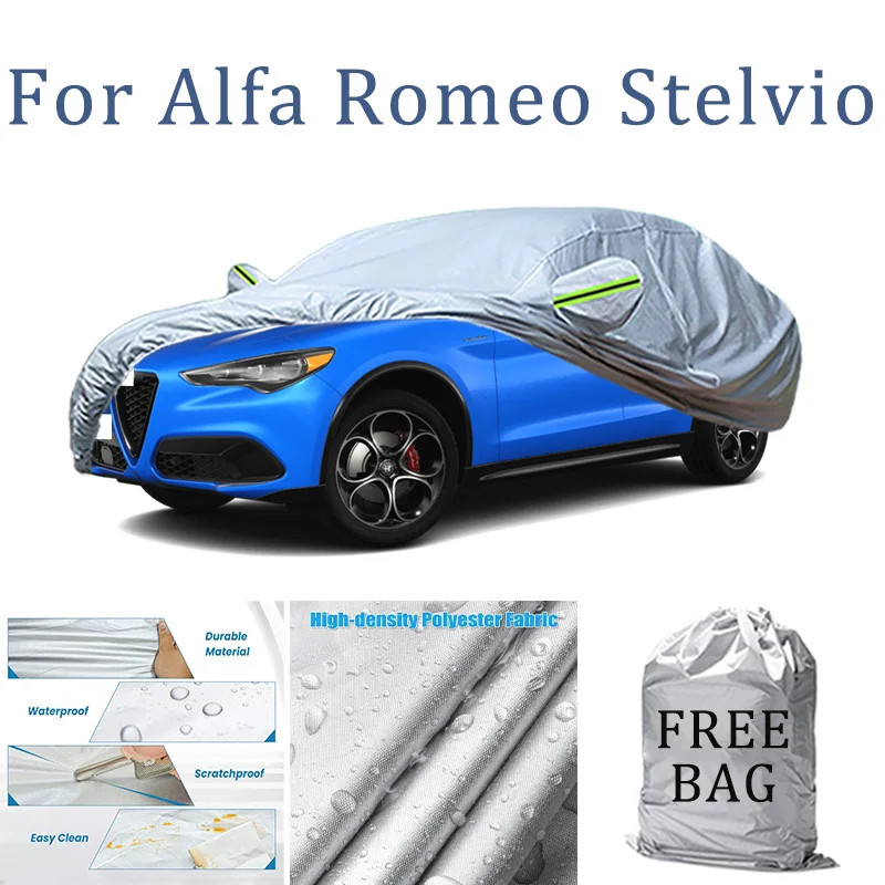 

Car Cover For Alfa Romeo Stelvio Full Exterior Black Silvery-Auto Cover Sunshade Dustproof Waterproof Reflective strips