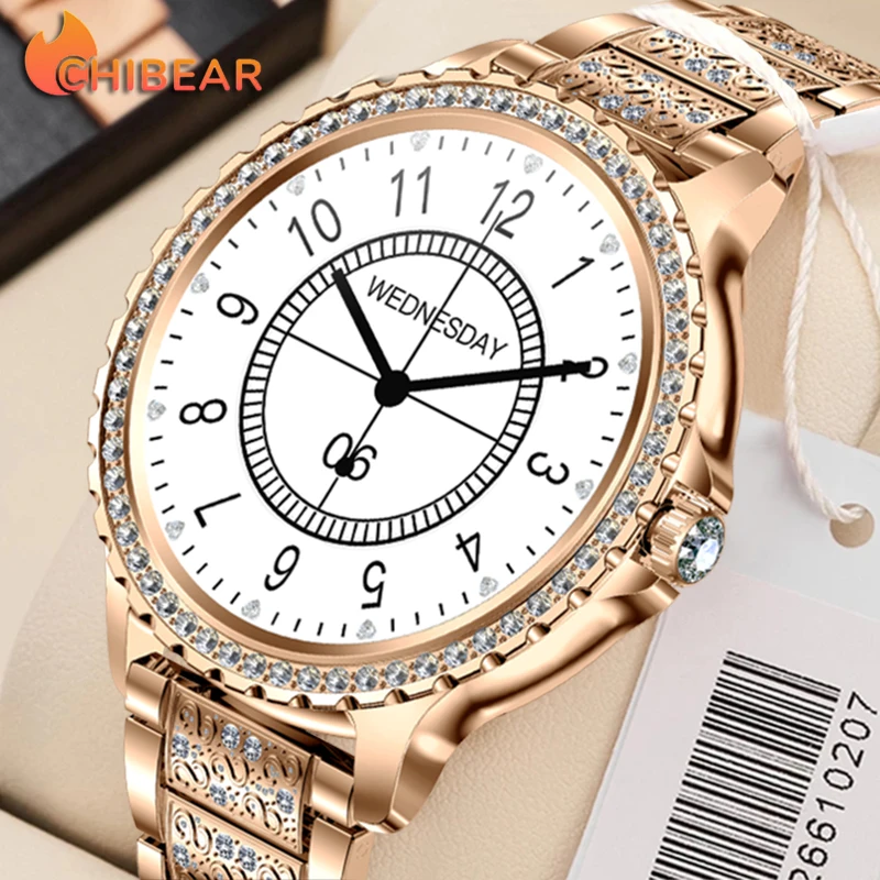 2023 neue Mode Frauen Bluetooth-Anruf Smartwatch Diamant band 1.32 amoled 360*360 HD-Bildschirm