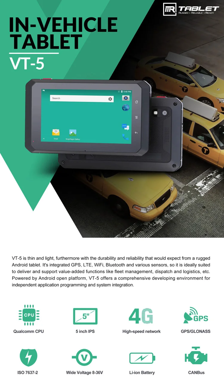 كمبيوتر لوحي VT-5 يعمل بنظام Android مقاس 5 بوصة 4G مساعد القيادة الذكي Android Tablet PC