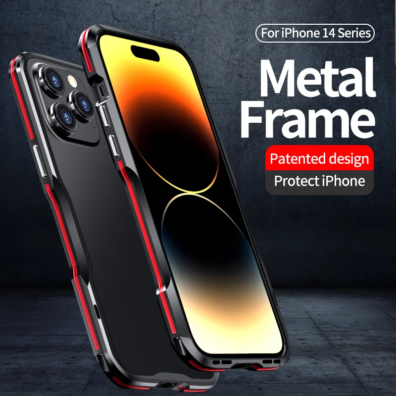 For iPhone 15 16 14 Pro Max Armor Case Luxury Metal Frame For iPhone 13 12 11 X XR Aluminum Alloy Lightweight Shockproof Bumper
