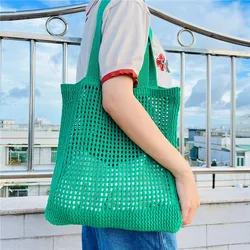 Borsa all'uncinetto scavata, borsa a tracolla estetica, borsa a tracolla semplice lavorata a maglia per donne, ragazze, lavoro, colletto bianco, viaggio