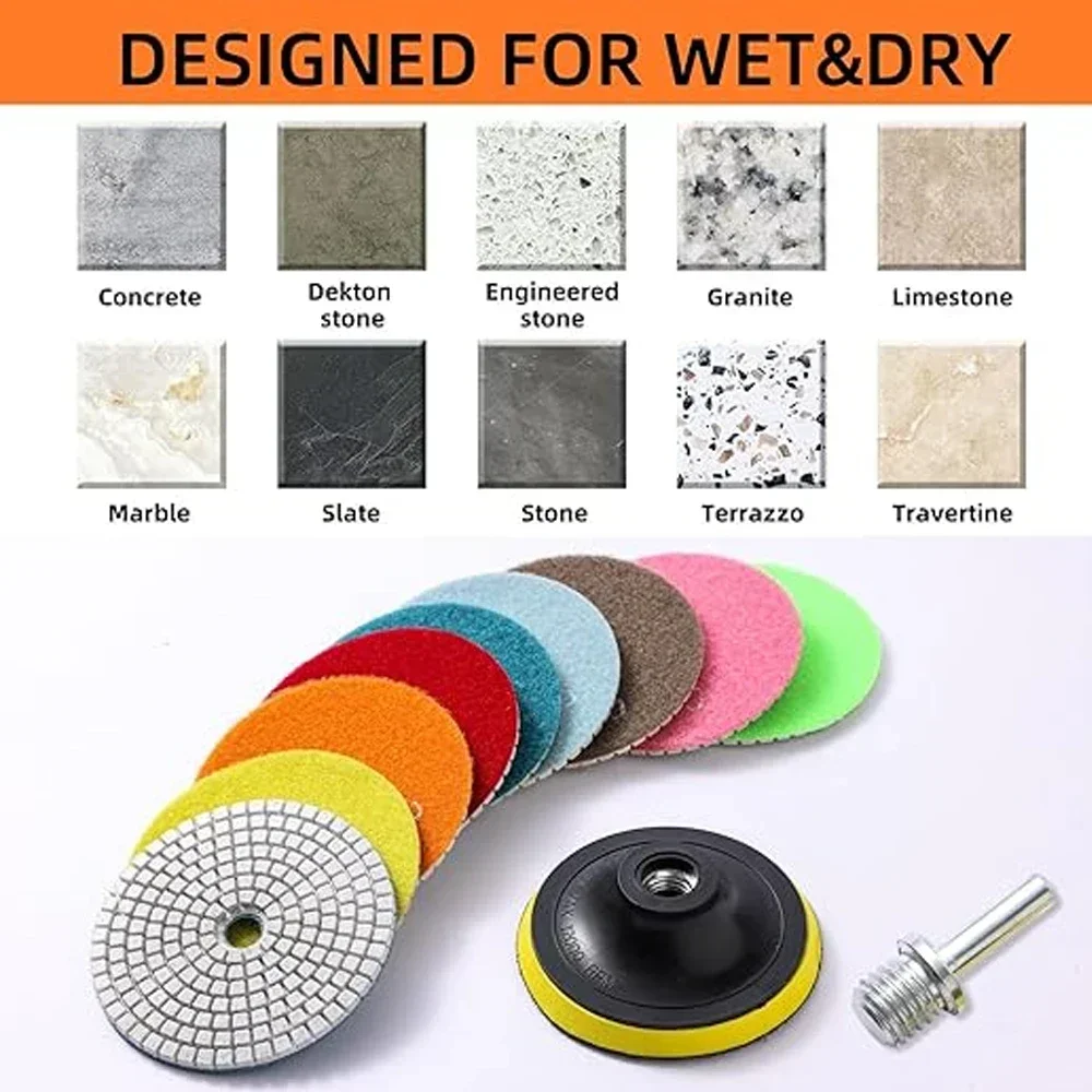 3/4/5/6/7Inch Diamond Polishing Pads Kit Wet/Dry for Granite Stone Quartz Concrete Marble Tile Glass Polishing Use Grinding Disc