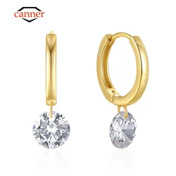 CANNER Simple Gold Color 925 Sterling Silver AAAAA Zircon Pendant Drop Earrings for Women Piercing Round Earring Fine Jewelry