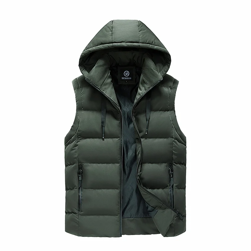 Hooded Down Vest Windproof Neck Warmth Practical Wear Simple Design Solid Color Fashion Allpurpose Style Fabric Comfortable Coat