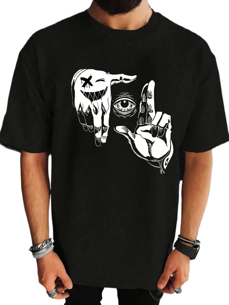 

Men's fashion T-shirt with round neck and short sleeves-soft cotton casual T-shirt with unique gesture printing in summer.