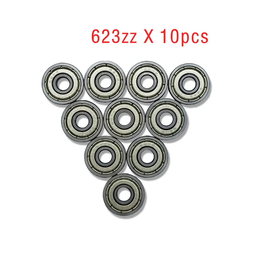 10Pcs Micro Bearings 623Zz Chrome Steel Shielded Single Row Deep Groove Ball Bearings for Skateboards Inline Skates Scooters