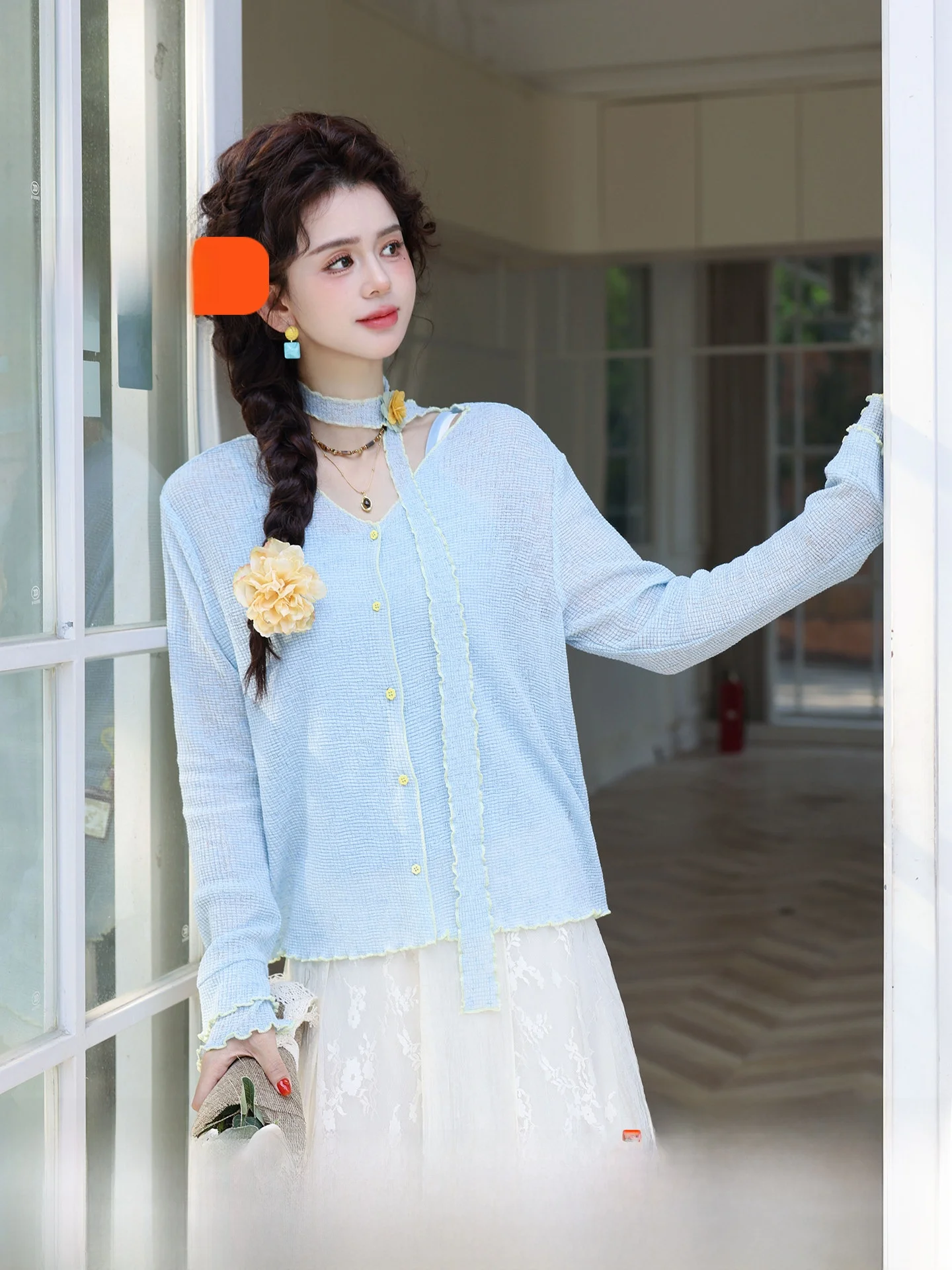 

Вязаный кардиган Chen Jiajie Deep Well Moon Shadow Early Spring для женщин, свободный, с длинными рукавами, винтажный, стройнящий топ