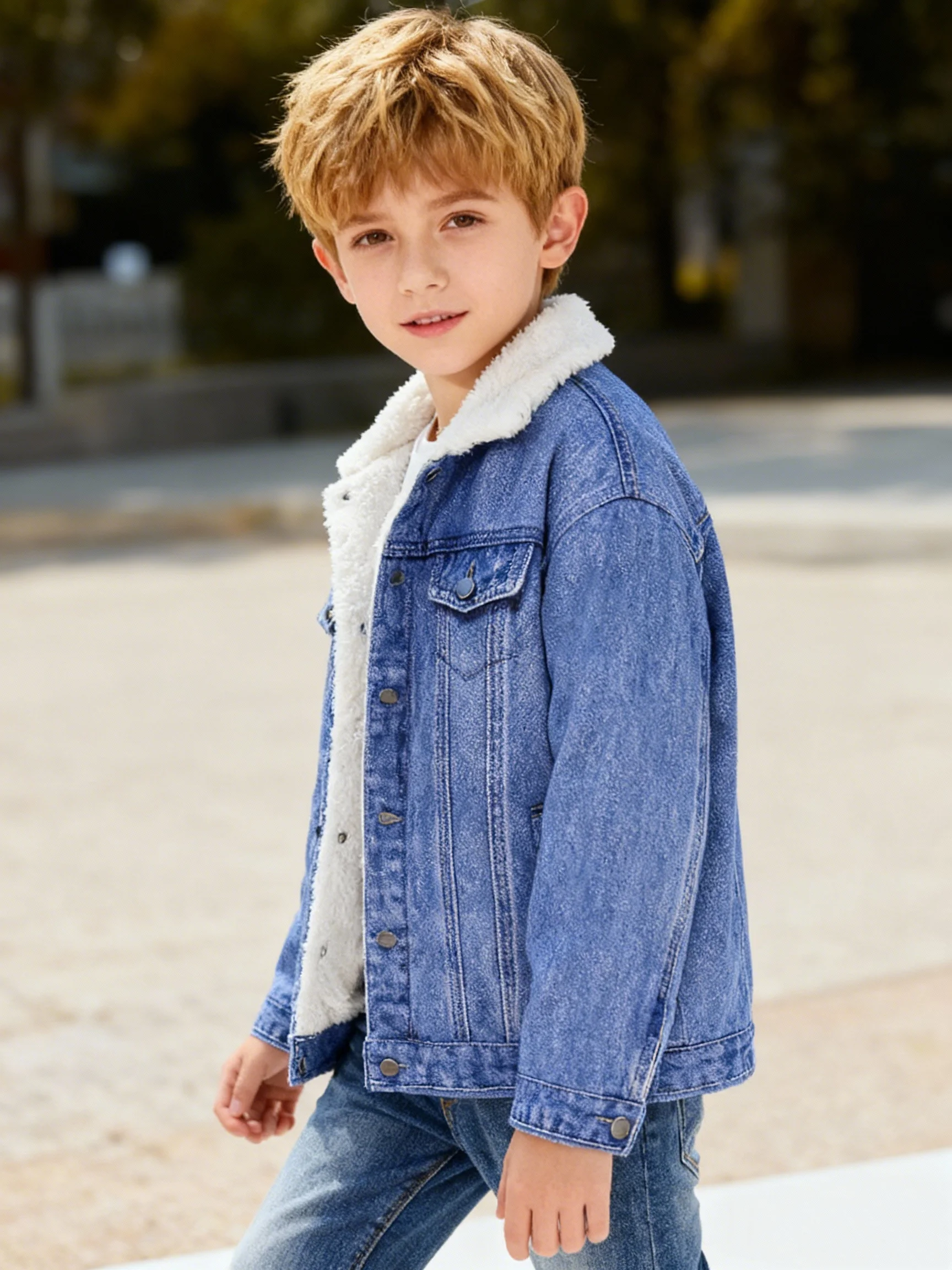Herbst- und Winterjacke für Jungen mit langen Ärmeln, Reversimitat und Samt, modische Freizeitjacke