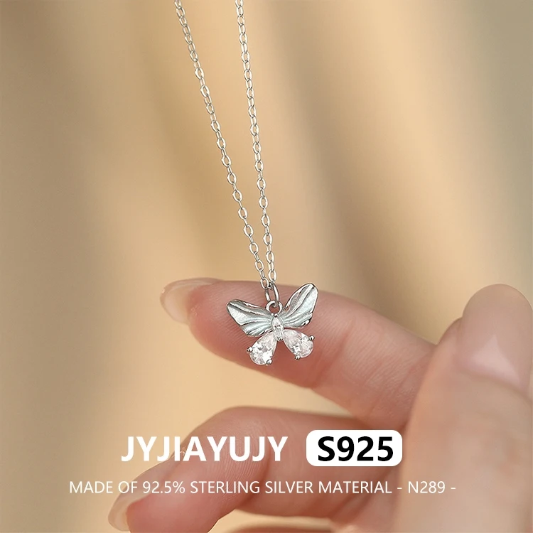 

JYJIAYUJY 100% цельное оригинальное ожерелье из стерлингового серебра S925, комплект бабочек с синим цирконием для женщин, ювелирные изделия N289