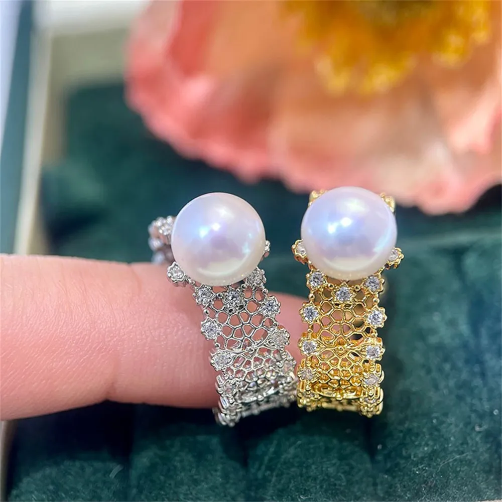 

14K Gold Plated Adjustable Open Pearl Ring Settings Blank Base Bezel Cabochons Rings for Jewelry Materials Making DIY Accessorie