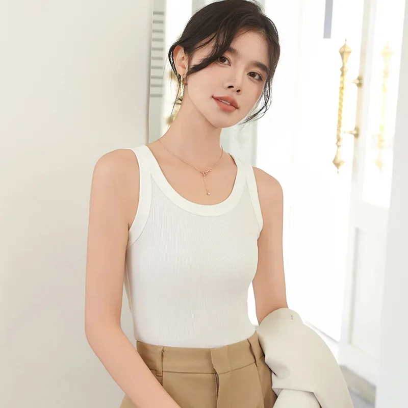 

Women Clothing White Black Tank Tops Slim T-shirt Sleeveless Bottom Shirt Spring Summer Vest Solid Color Thin Crop Tops New