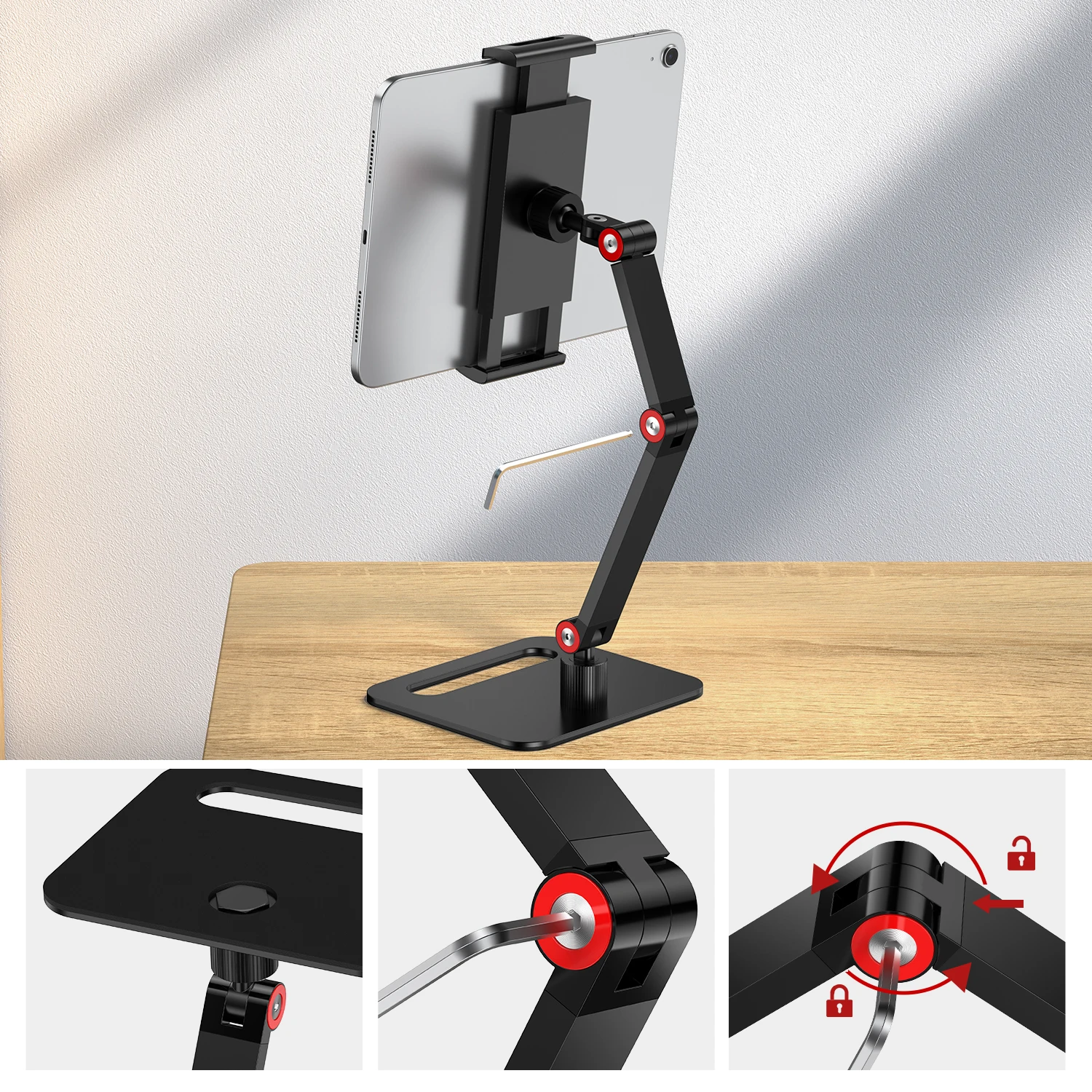 Imagem -05 - Suporte para Tablet Eviciv para Mesa de Metal Ajustável Suporte Giratório de 360 ° Suporte para Tablet Dobrável de Braço Longo Terno para Monitor Portátil de 47 18 Iphone Ipad Tablet Display