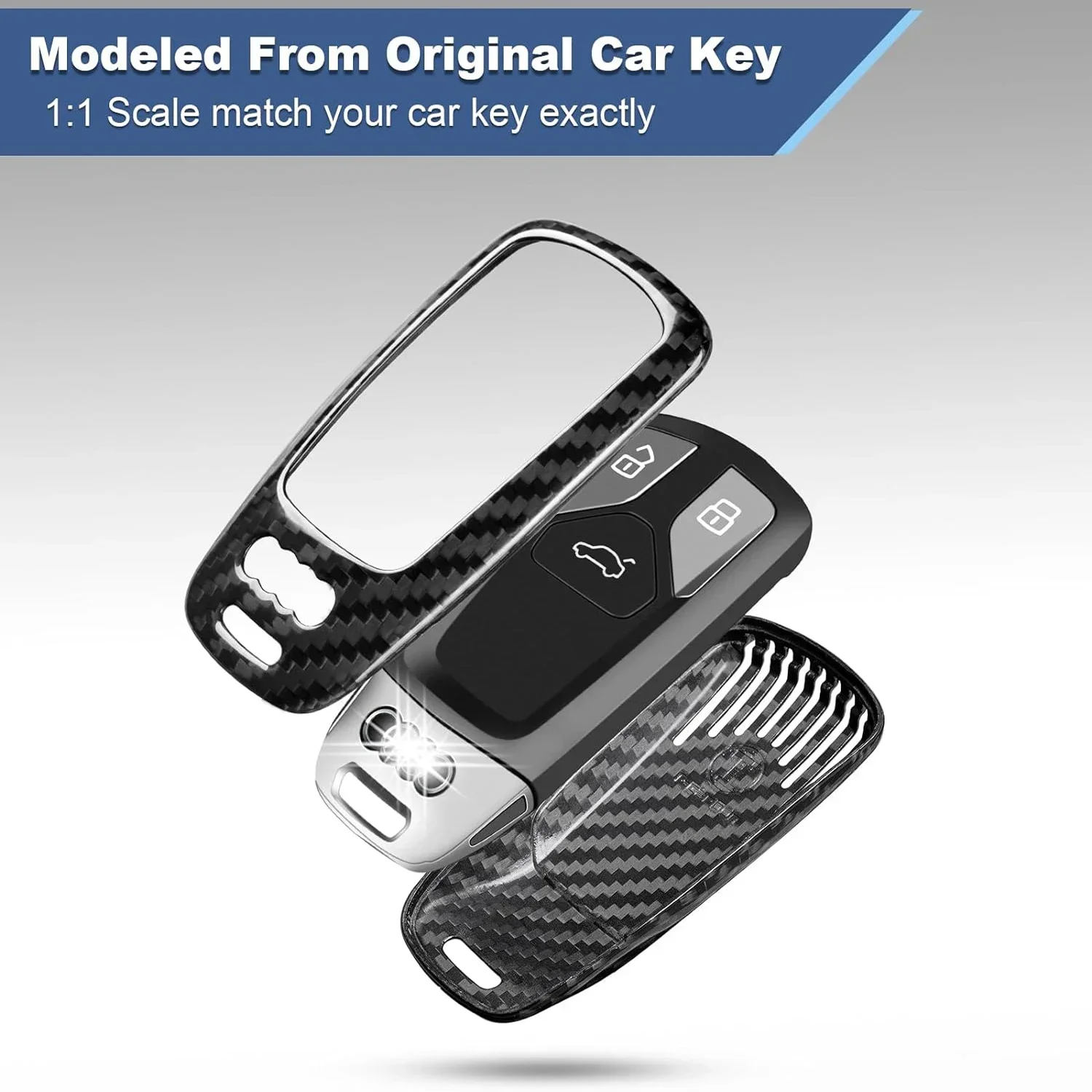 Real Carbon Fiber Key Fob Cover Protector Case Shell For Audi A4 Q7 Q5 TT A3 A6 SQ5 R8 S5 Smart Key,with Keychain Lanyard