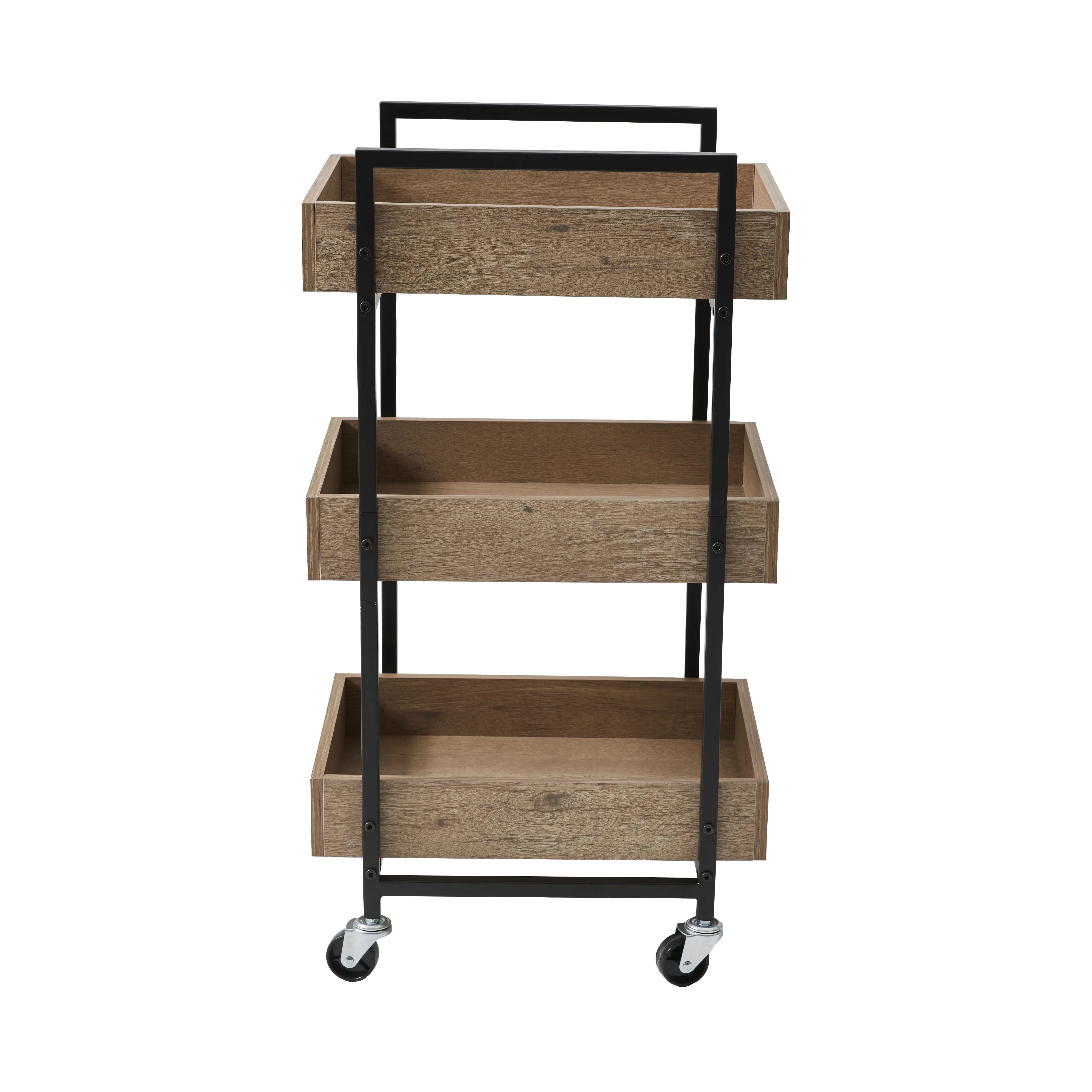 3-Tier Jace Wood & Steel Rolling Utility Cart, Black