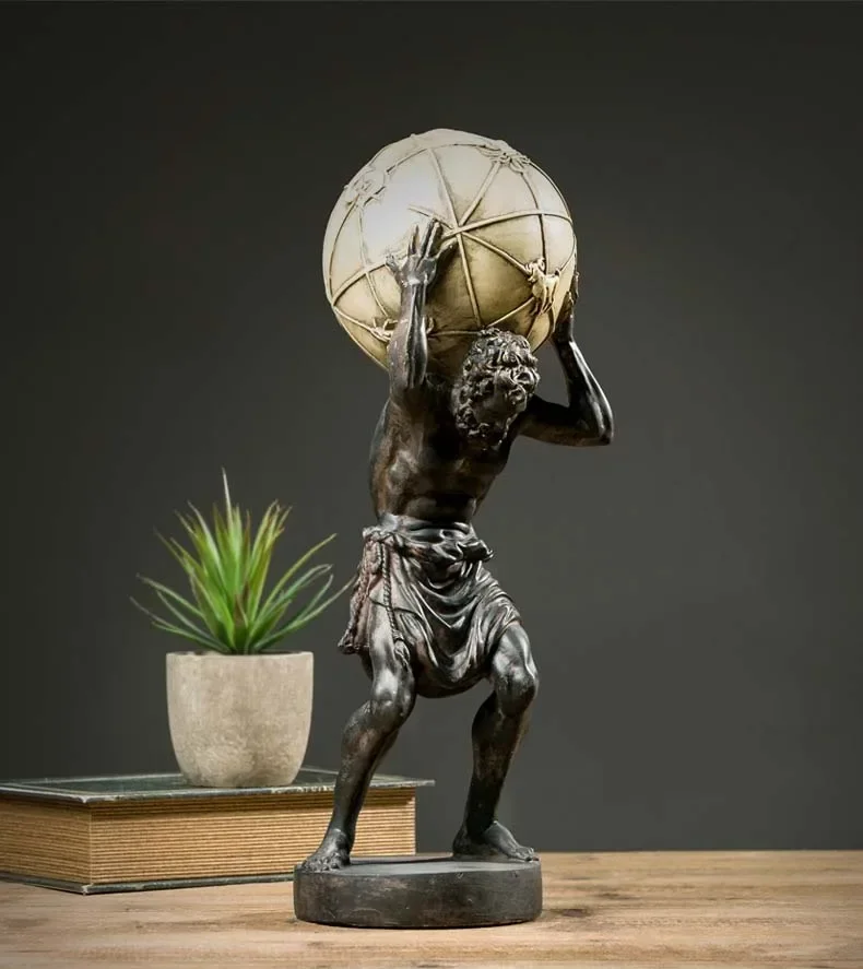 Bronze Greek Titan Atlas Carrying The World Statue| Atlas Holding Heavens Statue/Trinket Box Home Decor  Feng Shui Decoration