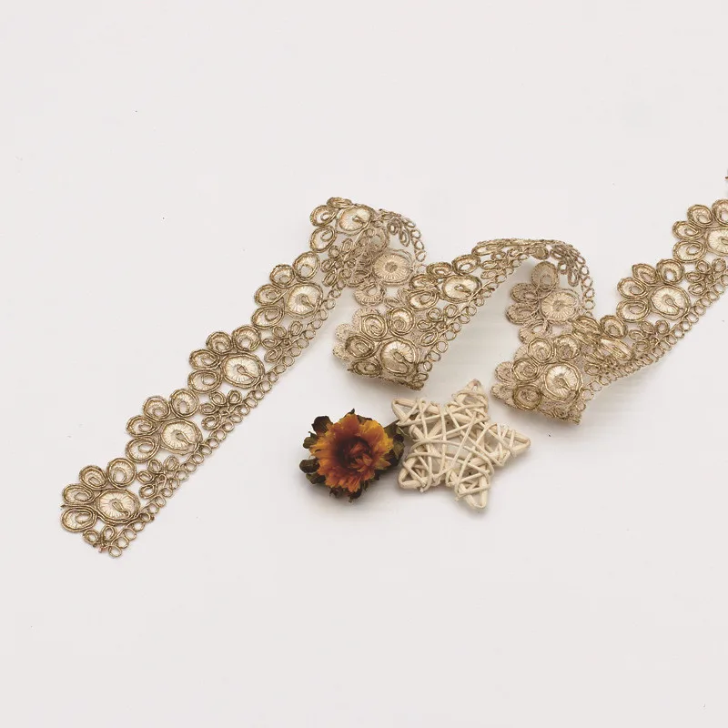 Nastro In Pizzo Dorato Con Perline E Paillettes 4,6 Metri, Passamaneria Per Cucito, Decorazioni Abiti E Confezioni Regalo