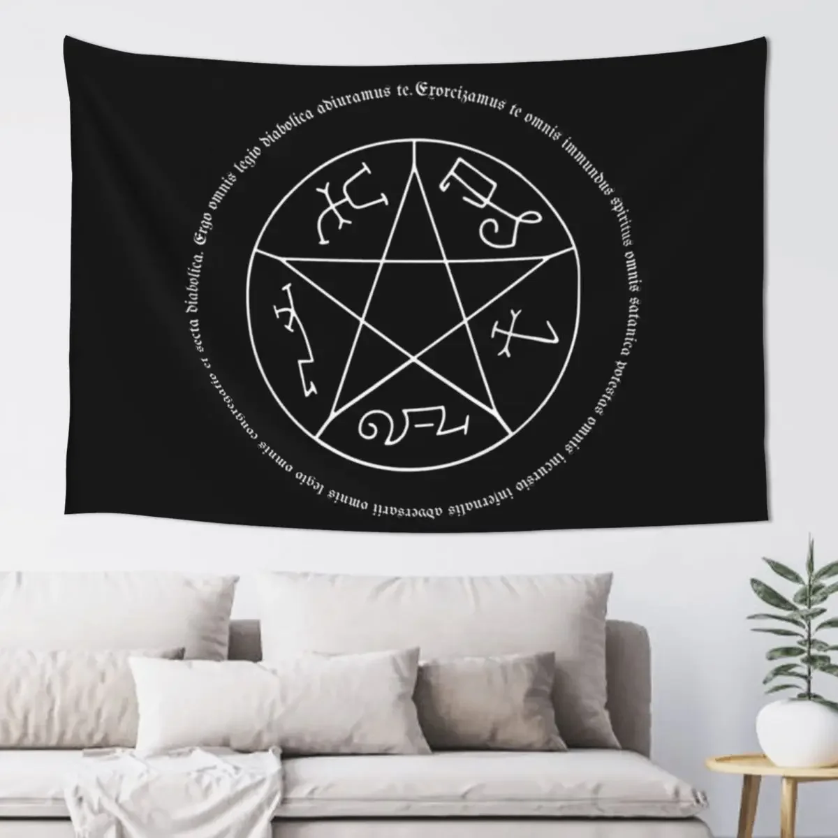 

Devil's Trap with Exorcism Scripture Supernatural Quote Tapestry Wallpaper Bedroom Room Aesthetic Decor Tapestry
