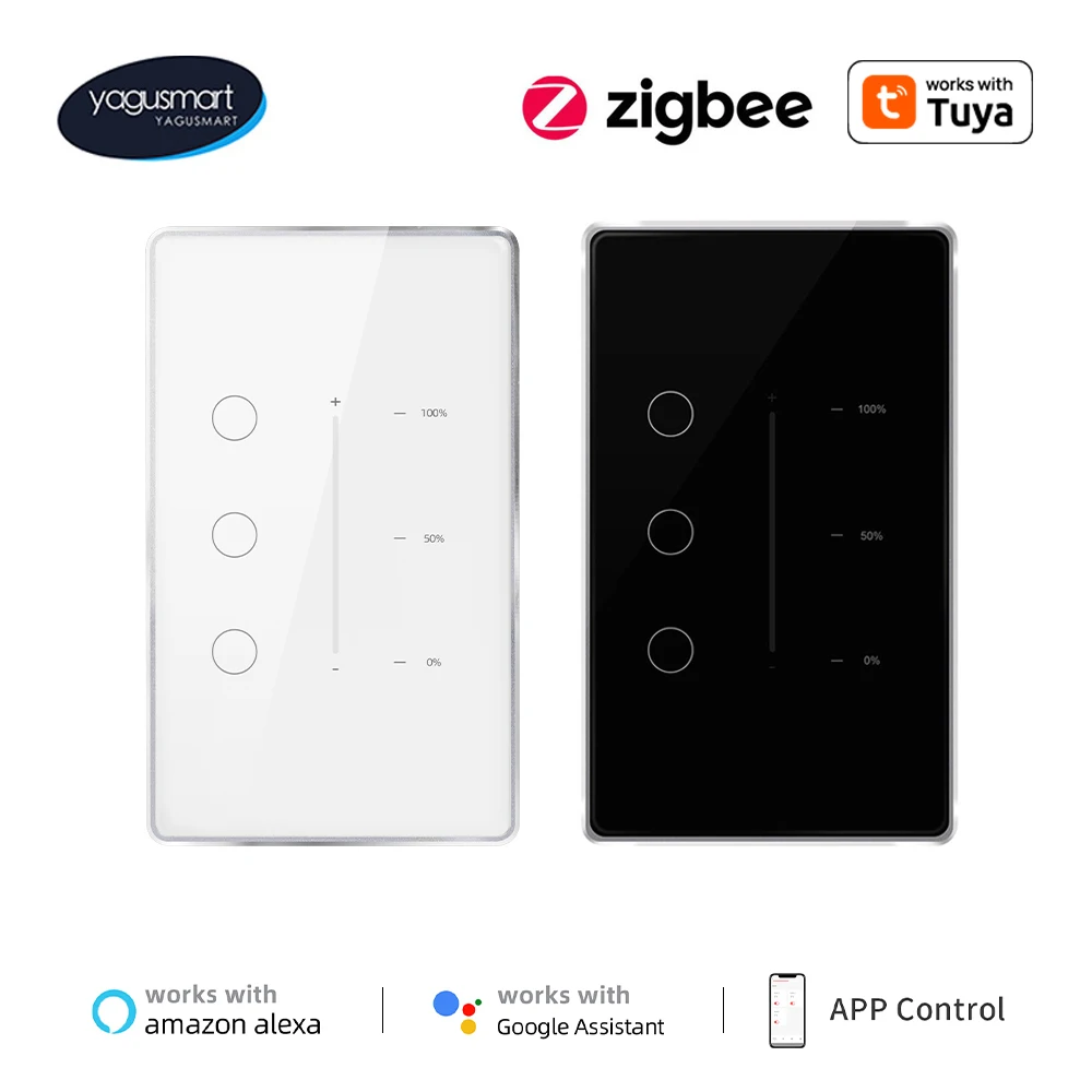 

Yagusmart 3-бандовый американский Zigbee затемняющий выключатель света с процентным управлением, стеклянная панель, сенсорный переключатель Tuya Smart Life, приложение, дистанционное управление
