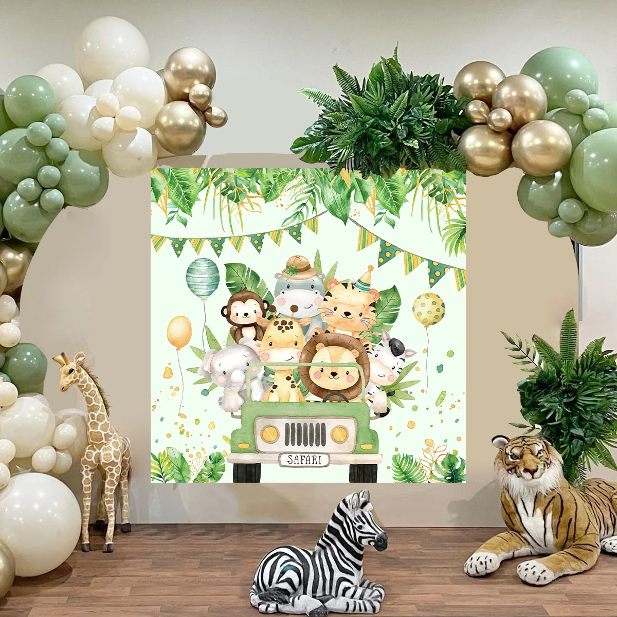 Jungle Animal Driving Car Background Happy Birthday Party Decoration Backdrop Kids Baby Shower Jungle Safari Birthday Suppies