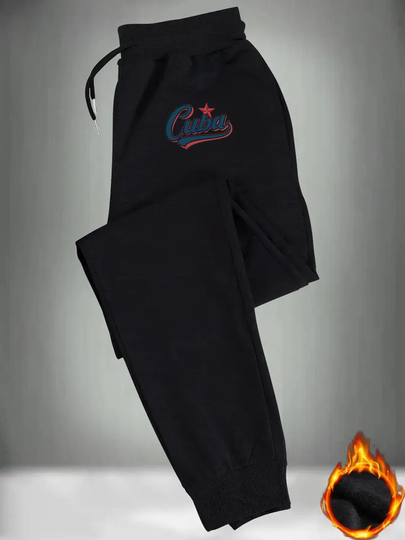 Nationflavored Cuba Star Cursive Letter Badge Cool Decor Print Comfy Sweatpants Men Hip Hop Sports Jogger Trousers