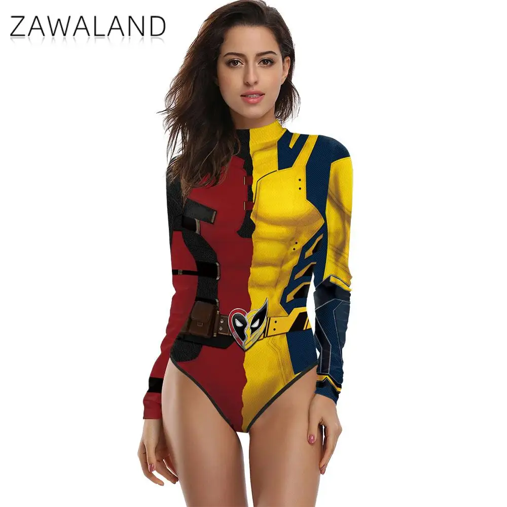 

Zawaland Superhero Deadpool Wolverine 3D Print Long Sleeve Party Jumpsuit Adult Cosplay Costume Halloween Party Zentai Bodysuit