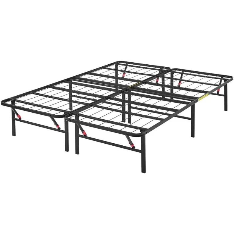 Basics Bed Frame with Storage, Foldable Metal Platform, Sturdy Steel, No Box Spring Needed, 14 inches High, Tool-Free Setup,