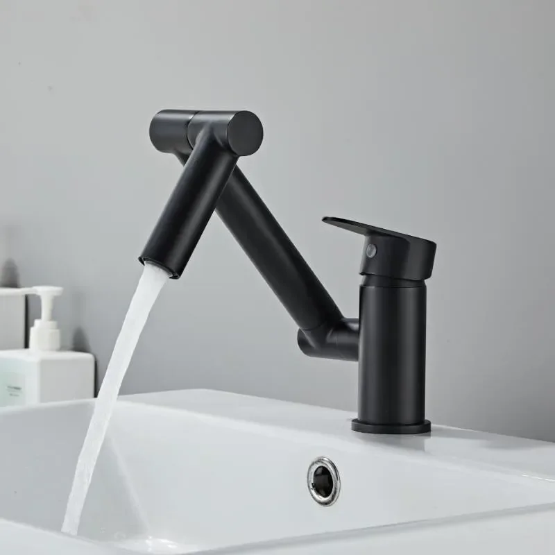 

Foldable Bathroom Faucet Black Sink Hot Cold Water Mixer Crane Deck Mounted Universal Water Taps