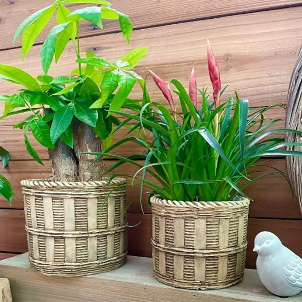 Silicone Mold For Large Cement Flowerpot，Creative Rattan Woven Design Home Outdoor Big Concrete Flowerpot DIY Moulds