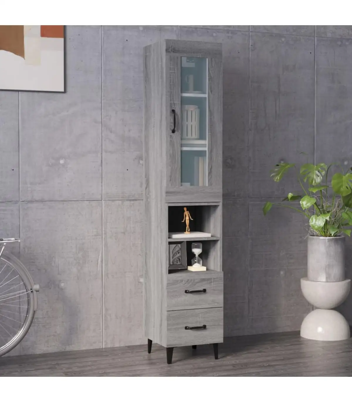 Sideboards high sideboard Sonoma gray plywood 34,5x34x180 cm