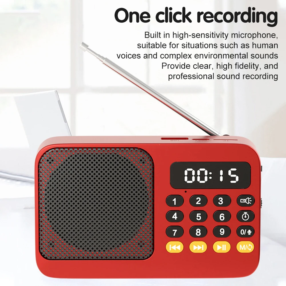Tragbares FM-Radio, Bluetooth 5.0-Lautsprecher, TF-Karte, U-Disk, MP3-Player, Aufnahme mit einer Taste, 3,5-mm-Kopfhöreranschluss, Outdoor-Audio-Player – Detail 19