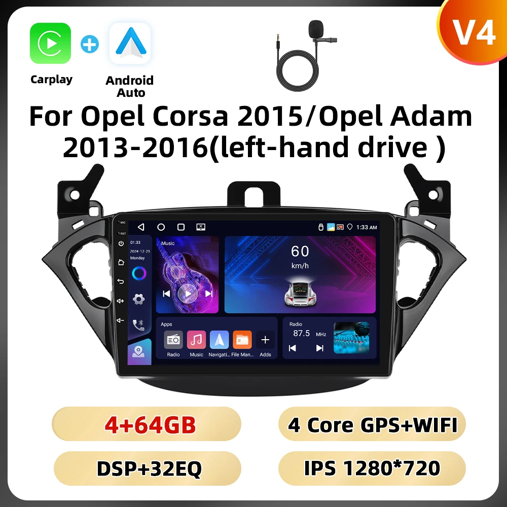 Podofo 2Din 8 + 128G Autoradio Voor Opel Corsa 2015/Opel Adam 2013-2016 Multimedia Speler AI Voice Carplay Android Auto BT GPS WIFI