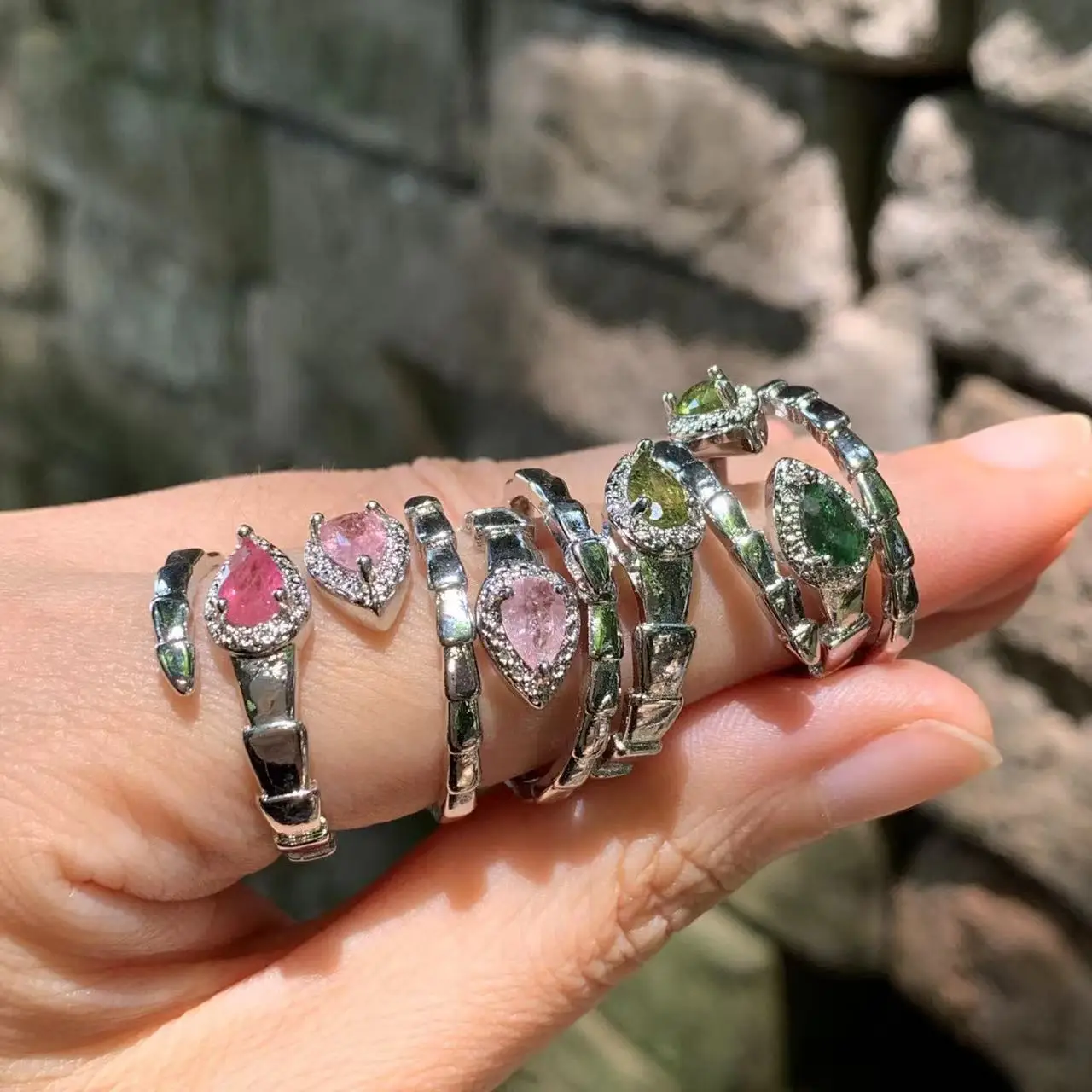 MM Natural Tourmaline Ring Adjustable Female Ring Jewelry for Women Gift Wholesale High Quality Vintage Fine