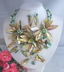 Beauty 2021 Green African Shell Beads Flower Necklace For Wedding 20