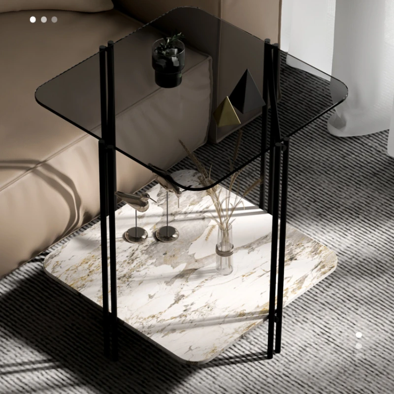 Glass sofa side cabinet rock board light luxury creative living room corner table bedside Nordic coffee table