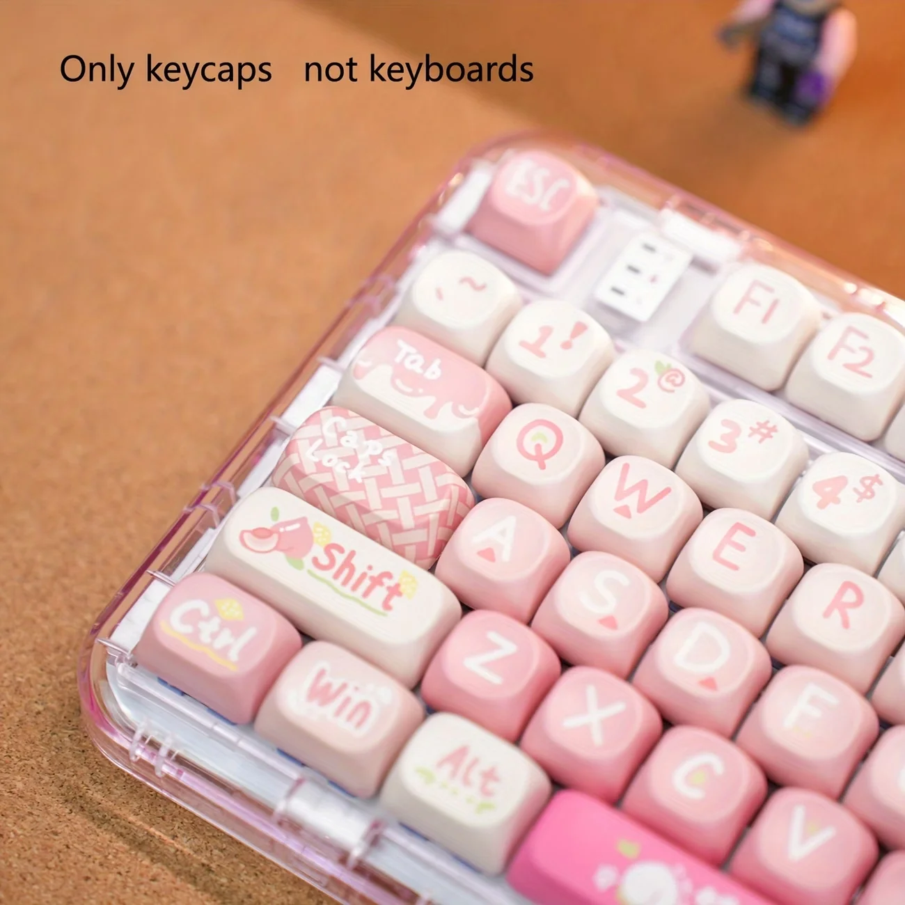 134 Keys PBT 5Sided DyeSublimation Keycaps, MOA Profile, Peach Pink Cute Cartoon Fruit Theme, 6.25U Spacebar, Universal Fit, C