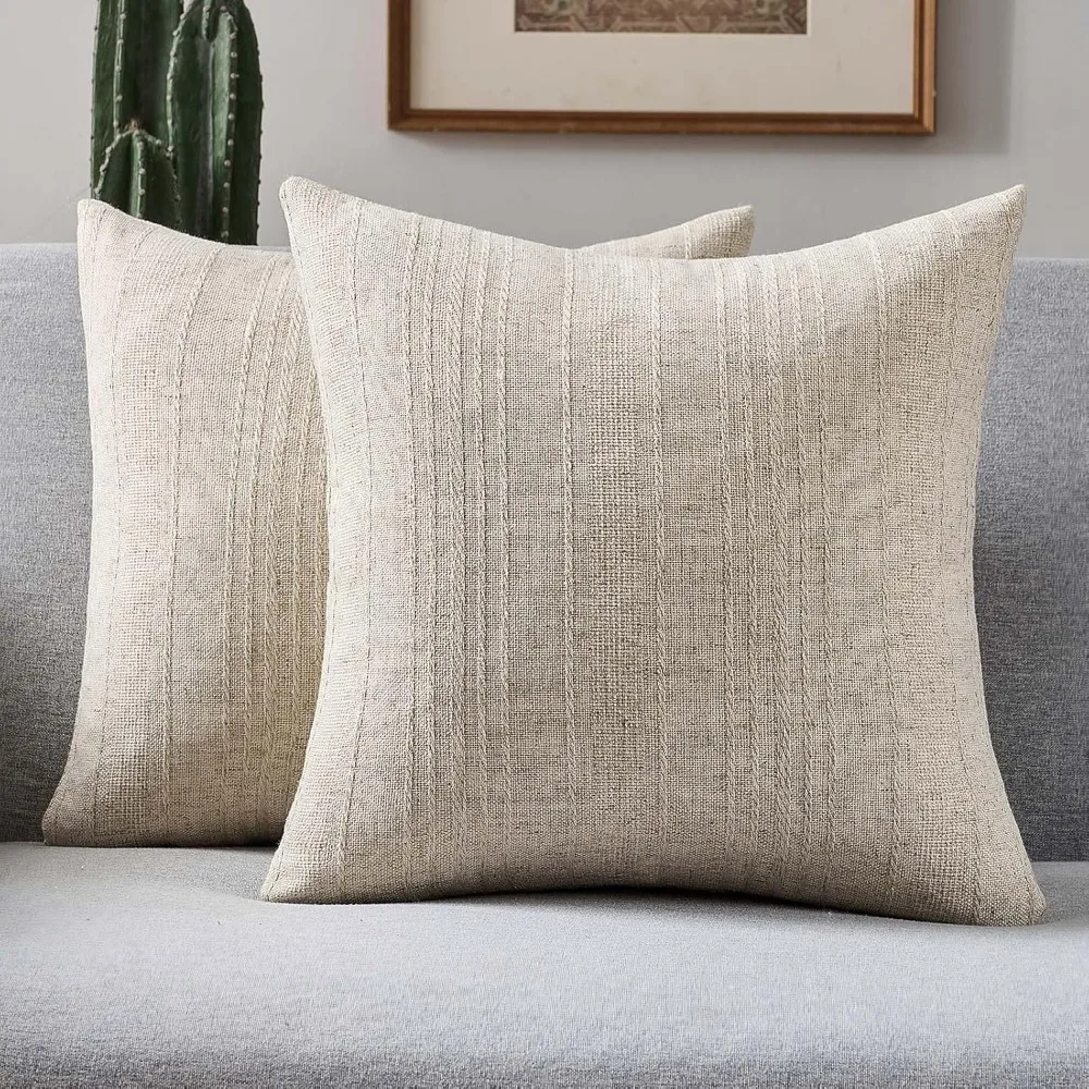 

Льняные полосатые овсяные наволочки, набор из 2 шт., 18x18 дюймов, мягкие текстурированные наволочки для домашнего декора в стиле фермерского дома