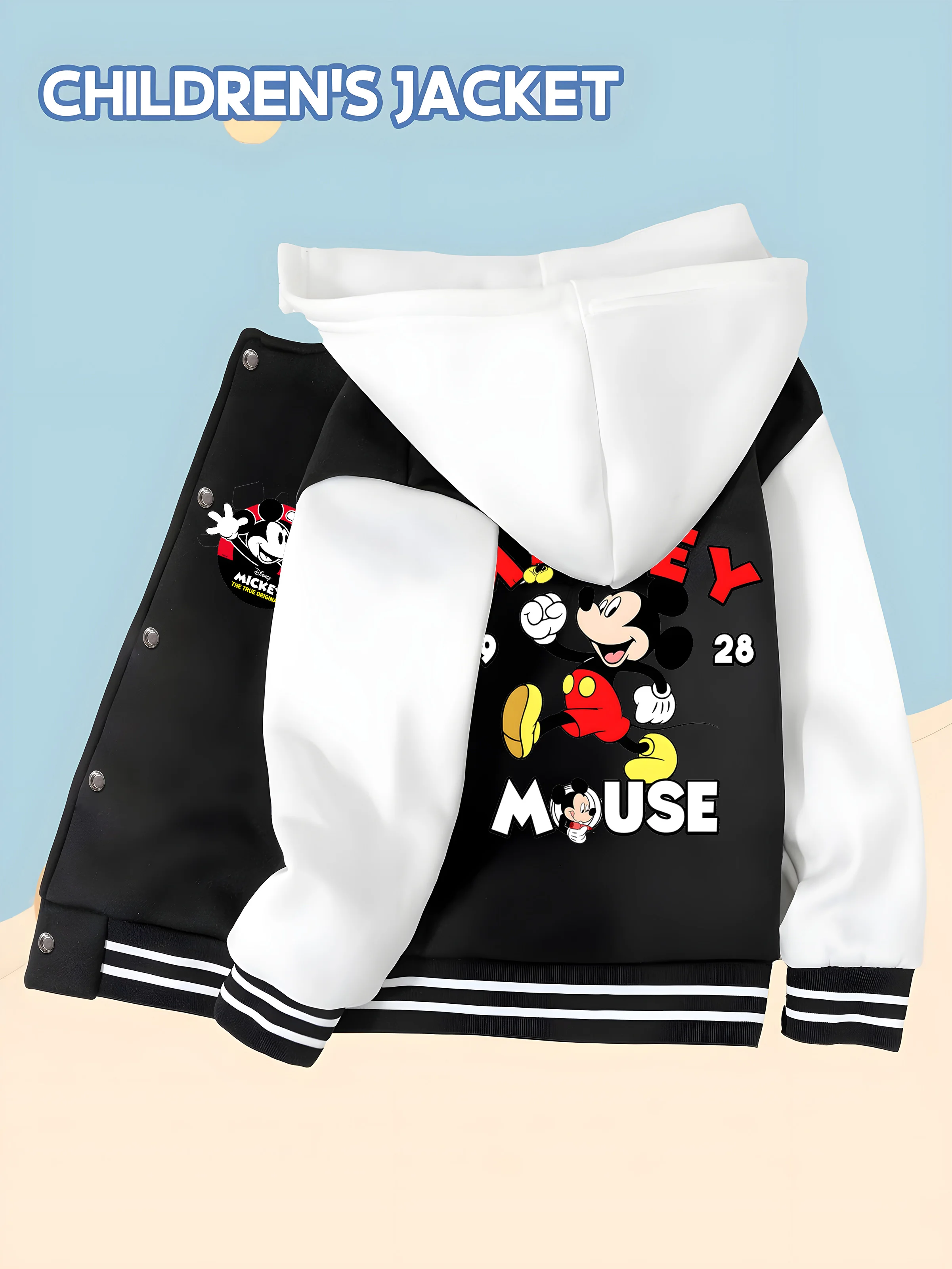 

MINISO Disney Mickey Mouse Boys' Jacket - Retro Numbers and Mickey Mouse Combination for a Casual and Versatile Look