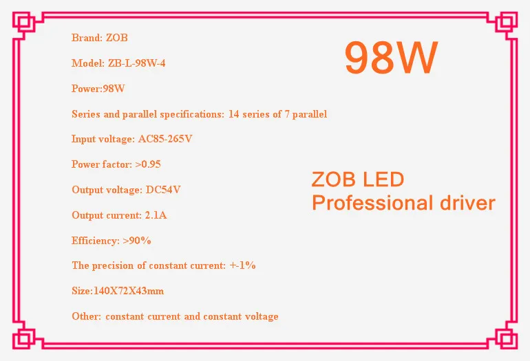 98w led driver, DC54V,2.1A,high power led driver for flood light / street light,IP65,constant current drive power supply