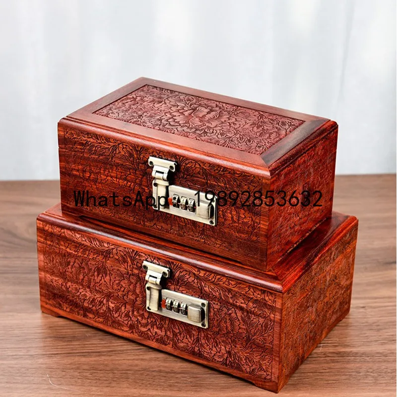 

PYJ Chinese mahogany blood sandalwood jewelry ring storage box with lock wedding jewelry