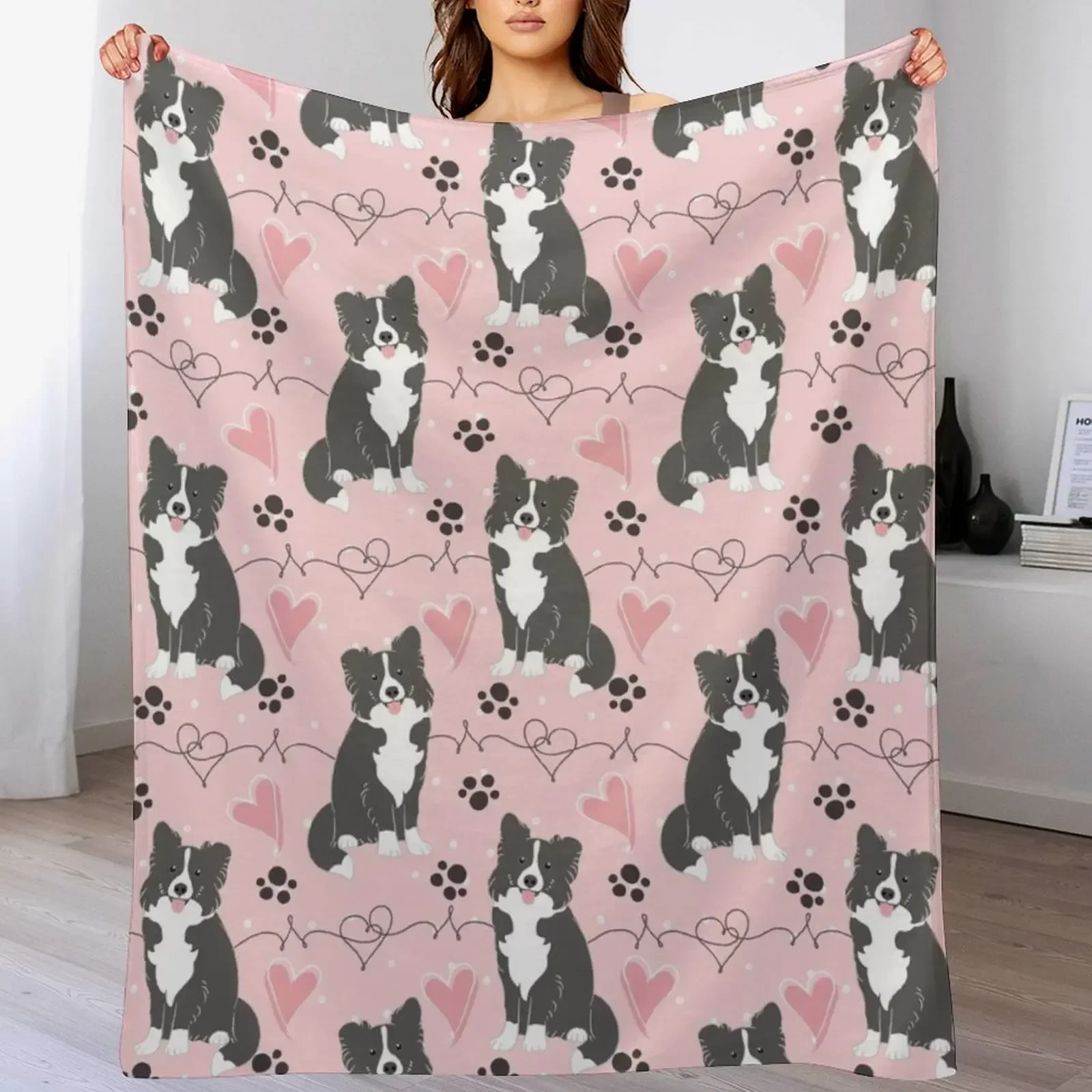 

LOVE Border Collie - Black and White 2 Throw Blanket warm for winter Polar Flannel Fabric Blankets