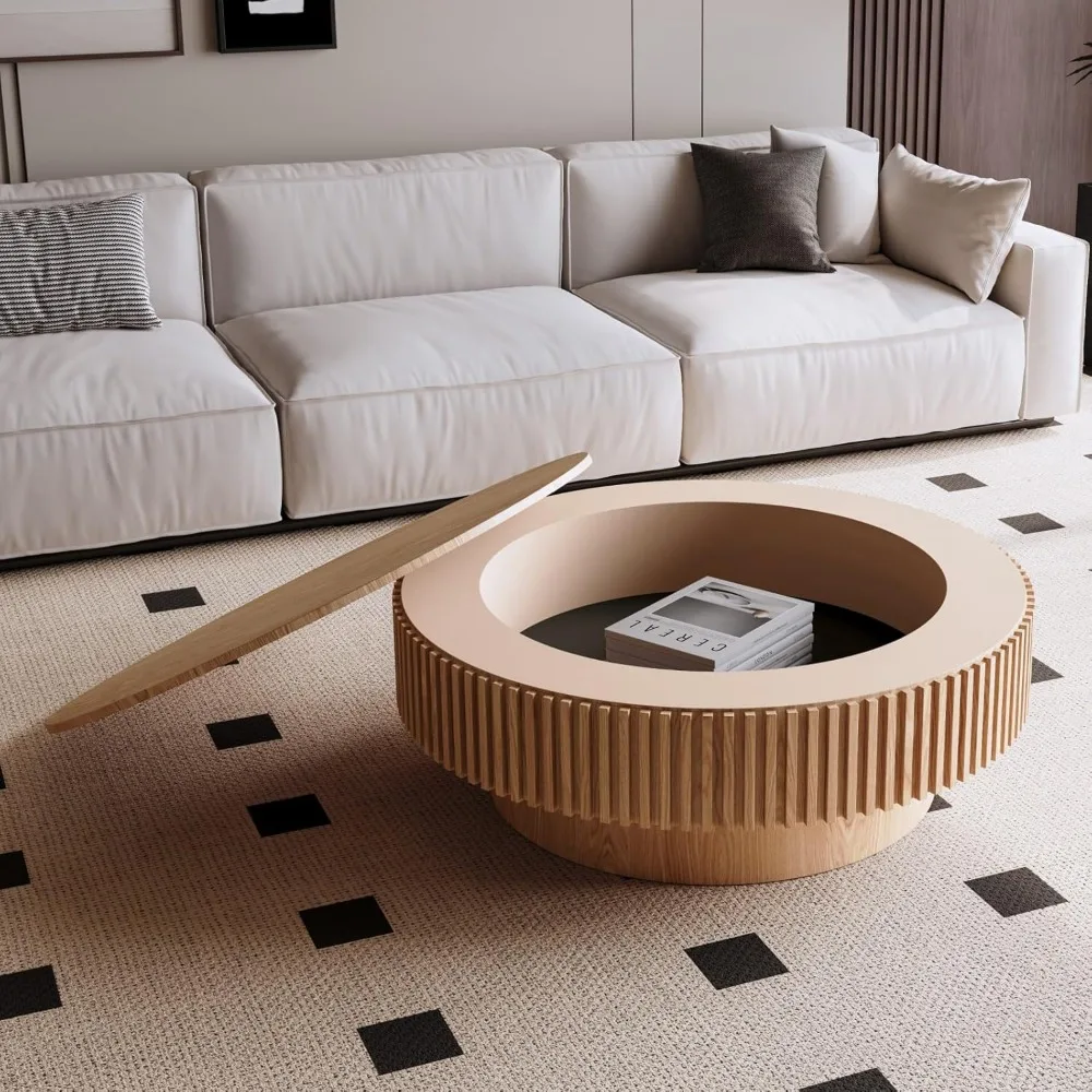 

39.37 Round Coffee Table CoffeeTables for Living Room Round Wood CoffeeTable with Storage mesas de Centro para sala