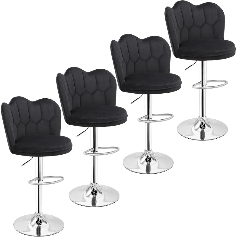 

VECELO Bar Stools Set of 4, Adjustable Barstools with Back, Velvet Armless Counter Height Stool Kitchen Island Stool Swivel Bar