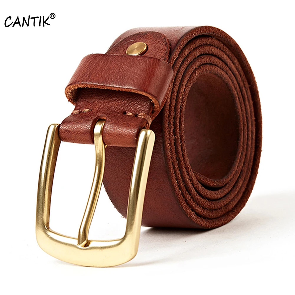 CANTIK 2023 New Top Quality Pure Cow Genuine Leather Belts Retro Styles Brass Buckle Jeans Accessories for Men 10 Year Used 2007